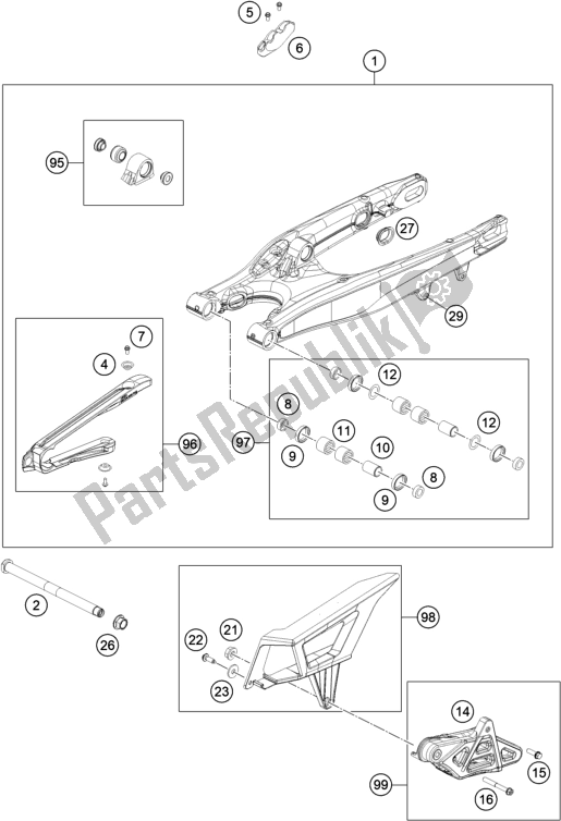 All parts for the Swing Arm of the KTM 350 Exc-f EU 2018