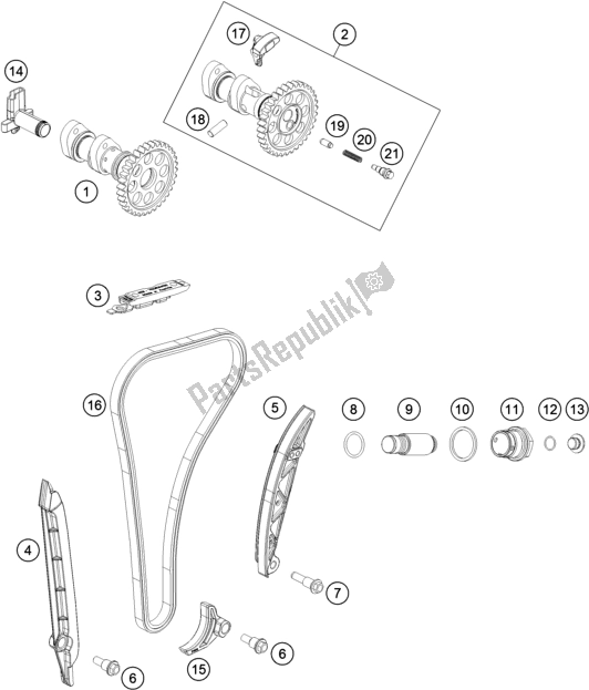 Alle onderdelen voor de Timing Aandrijving van de KTM 350 Exc-f EU 2018