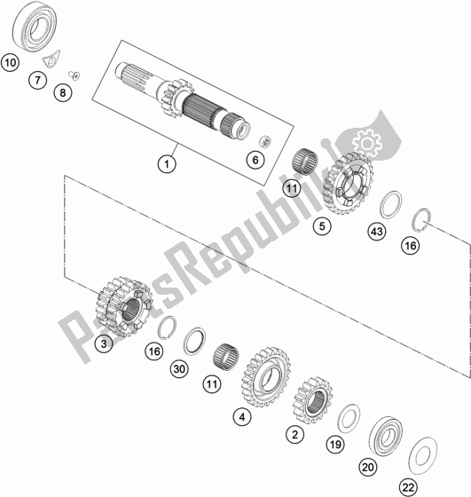 All parts for the Transmission I - Main Shaft of the KTM 350 Exc-f EU 2018