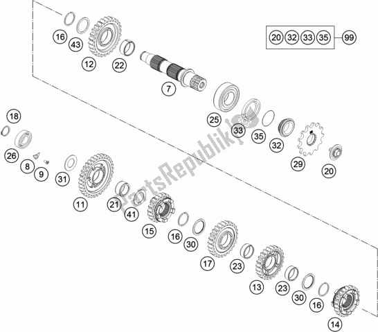 All parts for the Transmission Ii - Countershaft of the KTM 350 Exc-f EU 2018