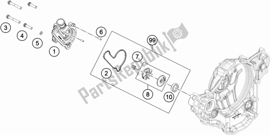 All parts for the Water Pump of the KTM 350 Exc-f EU 2018