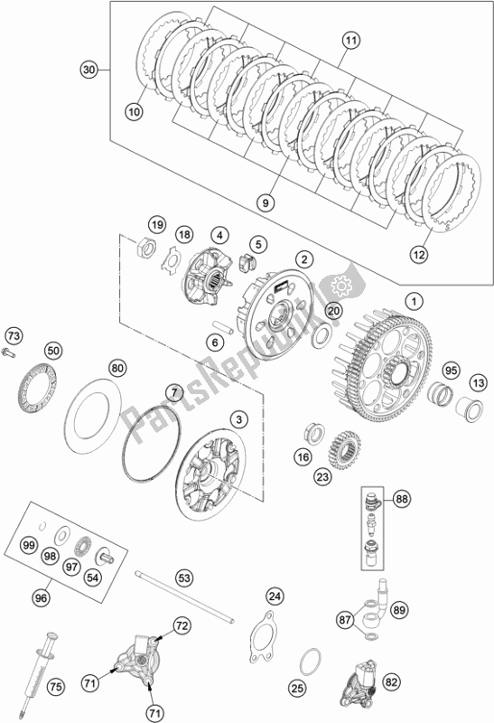 All parts for the Clutch of the KTM 350 Exc-f EU 2019
