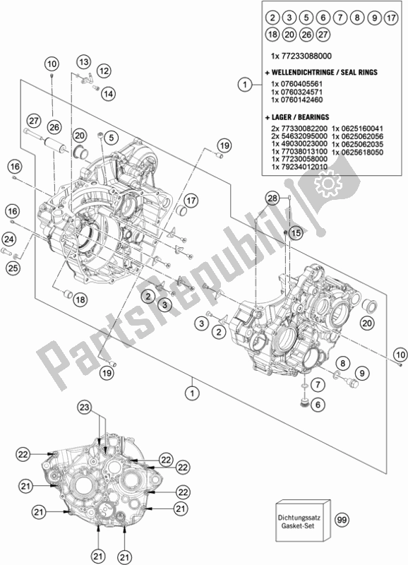 All parts for the Engine Case of the KTM 350 Exc-f EU 2019