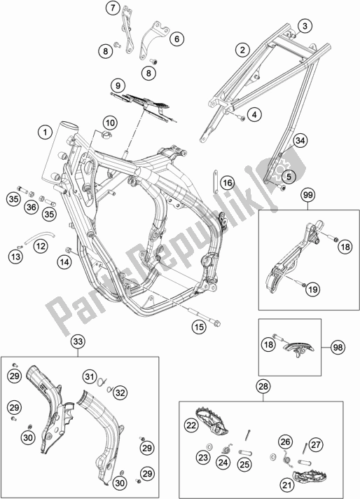 All parts for the Frame of the KTM 350 Exc-f EU 2019