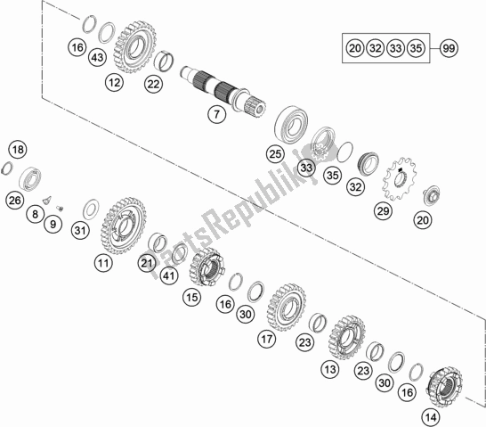 Toutes les pièces pour le Transmission Ii - Arbre Intermédiaire du KTM 350 Exc-f EU 2019
