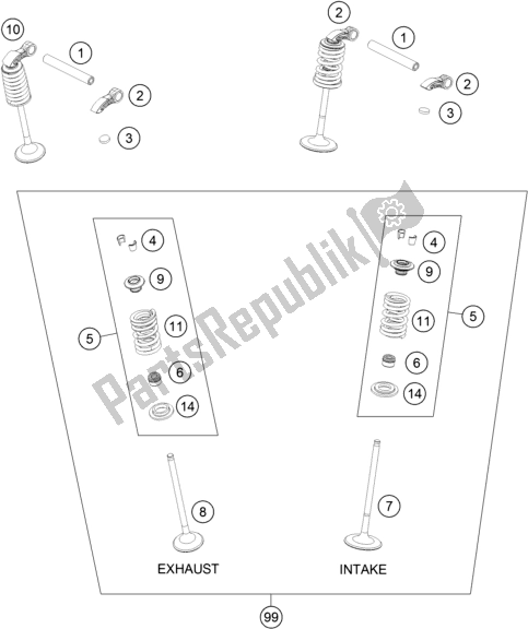 All parts for the Valve Drive of the KTM 350 Exc-f EU 2019