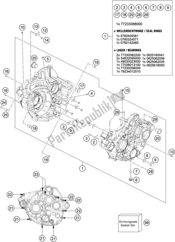 All parts for the Engine Case of the KTM 350 Exc-f EU 2020