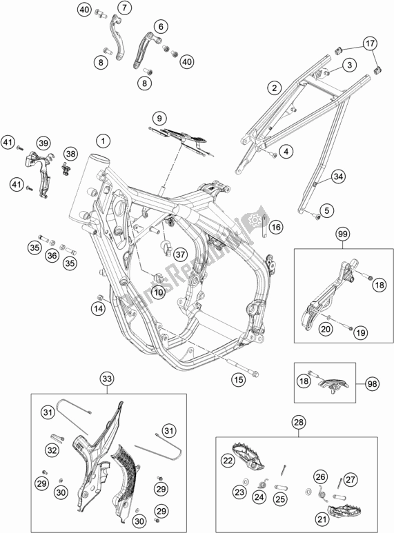 All parts for the Frame of the KTM 350 Exc-f EU 2020