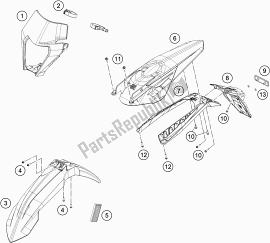 Todas as partes de Máscara, Pára-lamas do KTM 350 Exc-f EU 2020