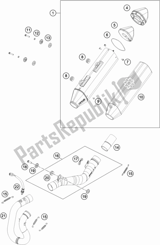 Todas as partes de Sistema De Exaustão do KTM 350 Exc-f EU 2021