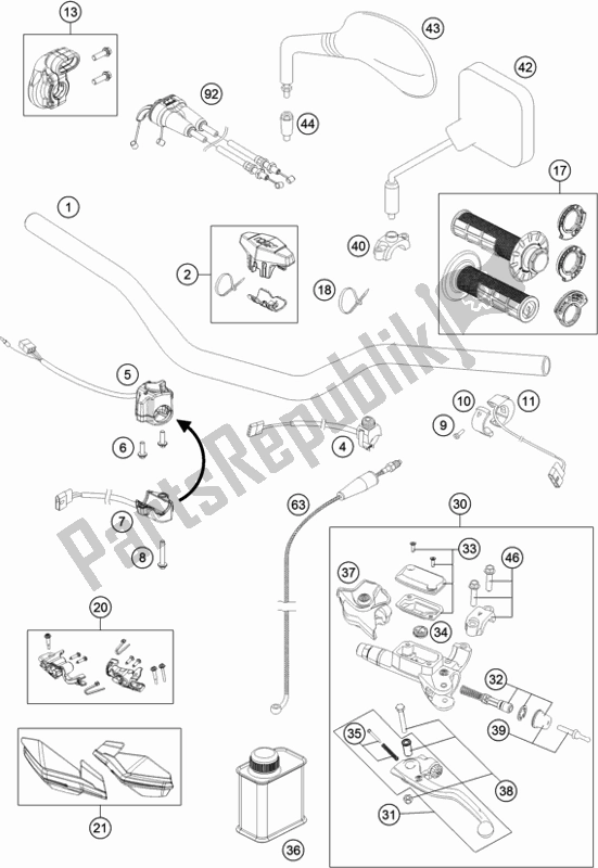 All parts for the Handlebar, Controls of the KTM 350 Exc-f EU 2021