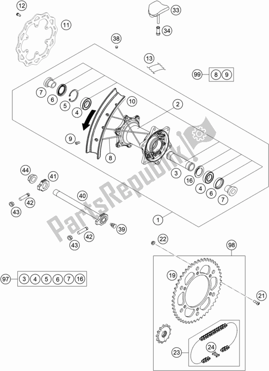 All parts for the Rear Wheel of the KTM 350 Exc-f EU 2021