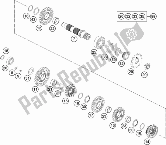 Todas las partes para Transmisión Ii - Contraeje de KTM 350 Exc-f EU 2021