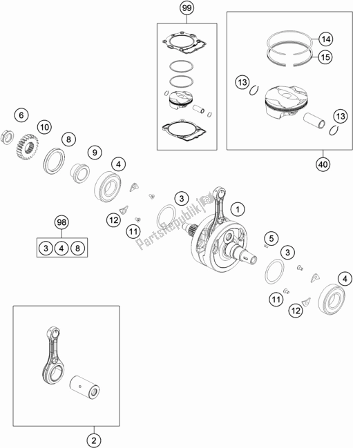 All parts for the Crankshaft, Piston of the KTM 350 Exc-f SIX Days EU 2017