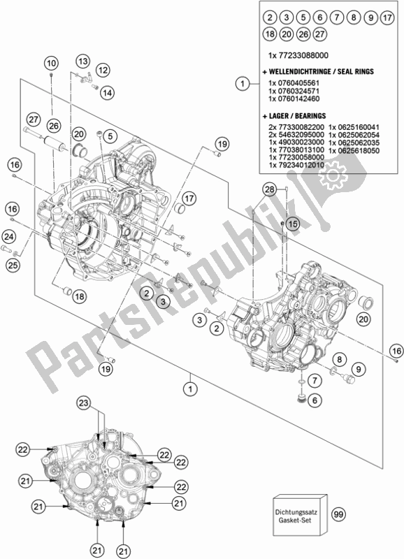 Todas las partes para Caja Del Motor de KTM 350 Exc-f SIX Days EU 2017