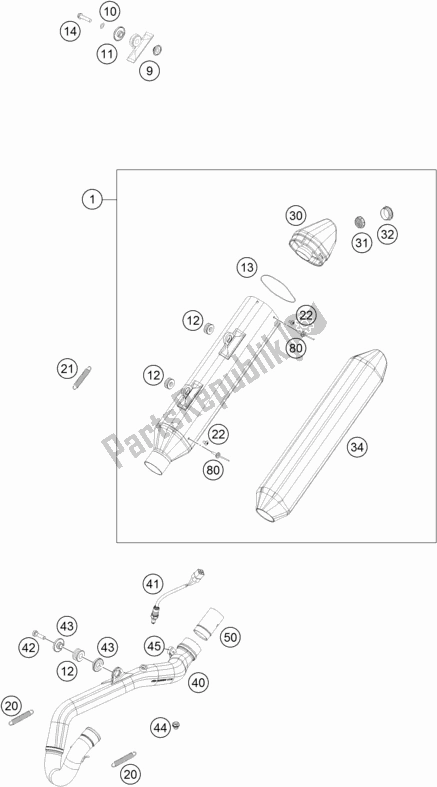 All parts for the Exhaust System of the KTM 350 Exc-f SIX Days EU 2017