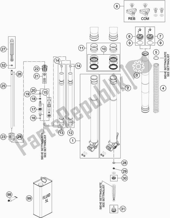 All parts for the Front Fork Disassembled of the KTM 350 Exc-f SIX Days EU 2017