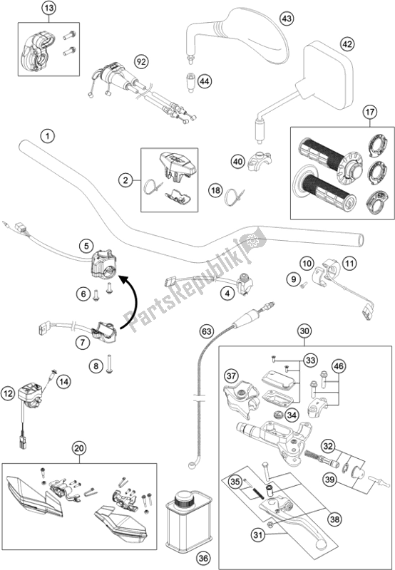 All parts for the Handlebar, Controls of the KTM 350 Exc-f SIX Days EU 2017