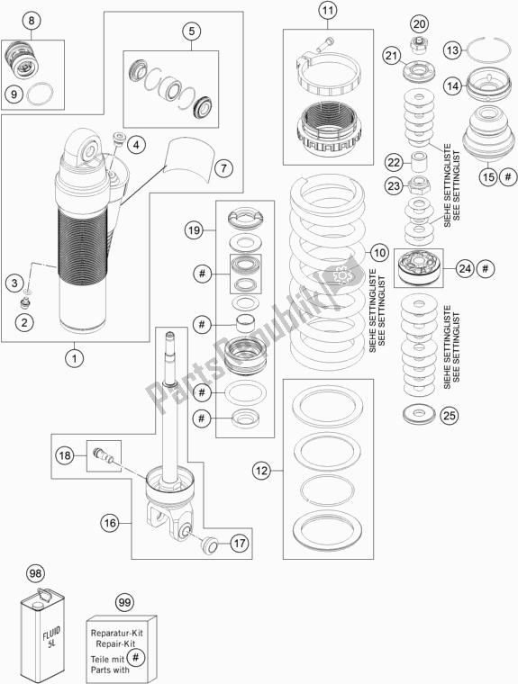 Todas las partes para Amortiguador Desmontado de KTM 350 Exc-f SIX Days EU 2017
