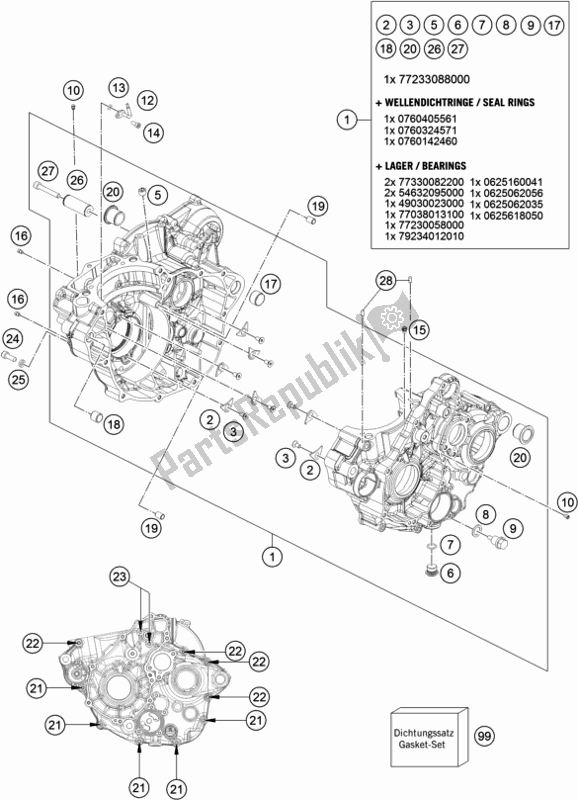 All parts for the Engine Case of the KTM 350 Exc-f SIX Days EU 2018