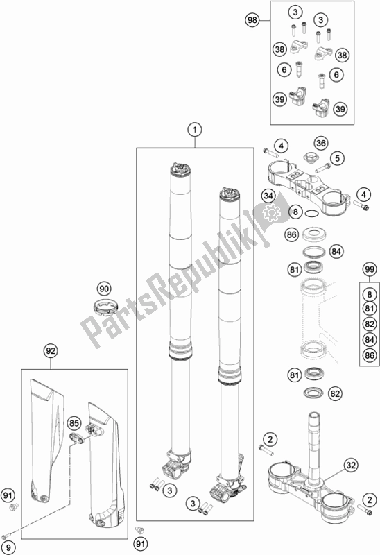 All parts for the Front Fork, Triple Clamp of the KTM 350 Exc-f SIX Days EU 2018