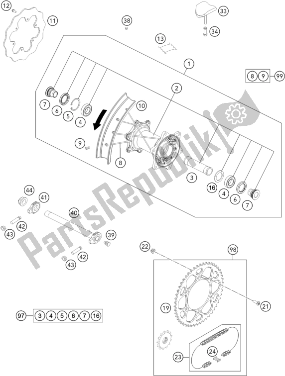 All parts for the Rear Wheel of the KTM 350 Exc-f SIX Days EU 2018