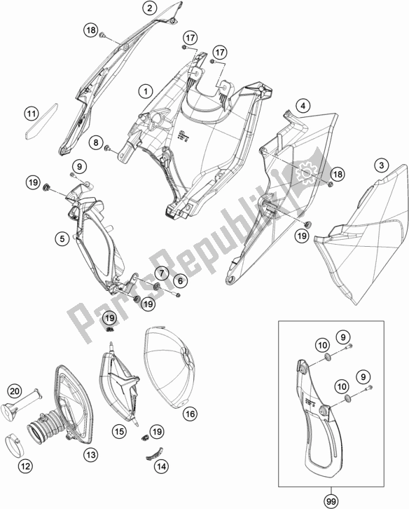 All parts for the Air Filter of the KTM 350 Exc-f SIX Days EU 2019