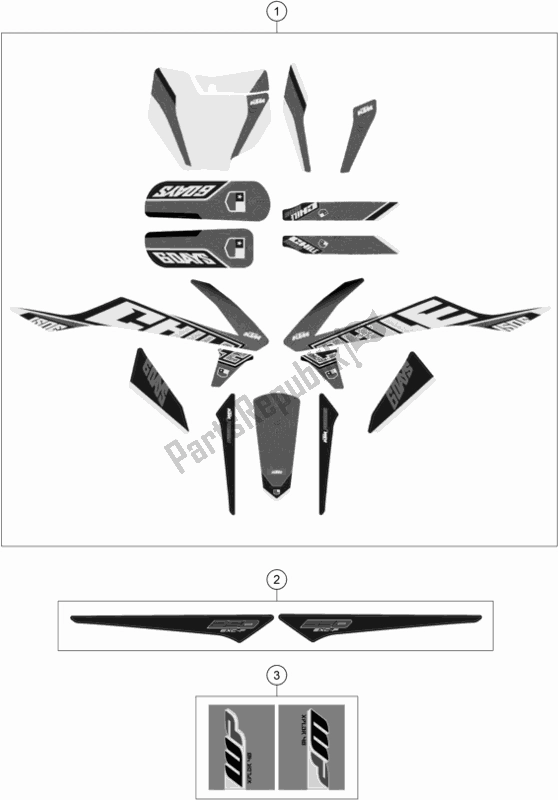 All parts for the Decal of the KTM 350 Exc-f SIX Days EU 2019