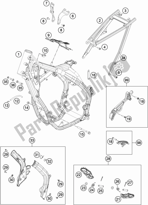 All parts for the Frame of the KTM 350 Exc-f SIX Days EU 2019