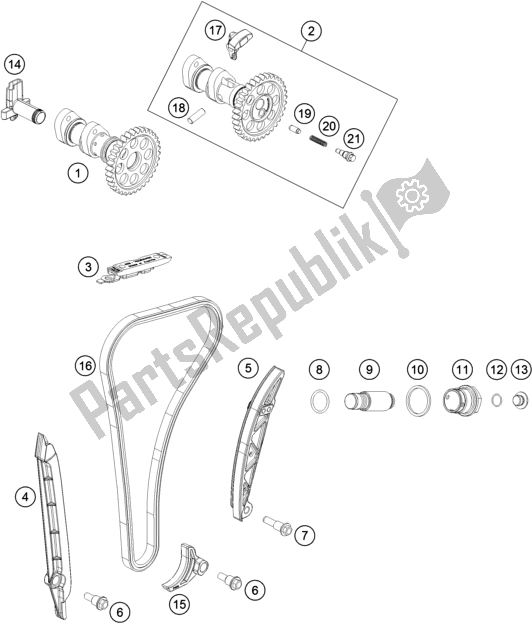 All parts for the Timing Drive of the KTM 350 Exc-f SIX Days EU 2019