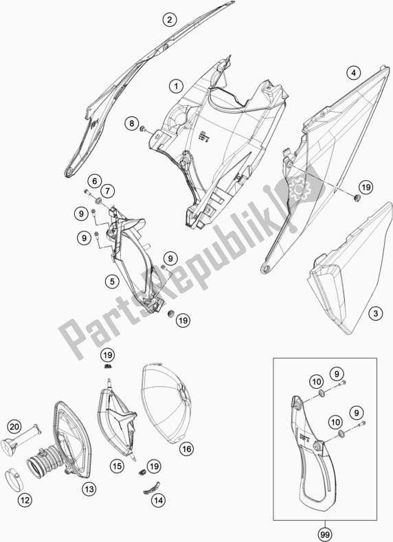 All parts for the Air Filter of the KTM 350 Exc-f SIX Days EU 2020