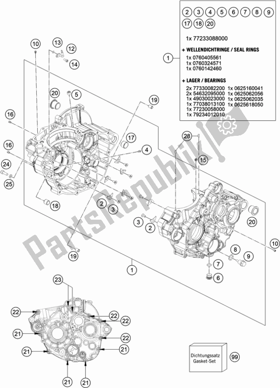 Tutte le parti per il Cassa Del Motore del KTM 350 Exc-f SIX Days EU 2020