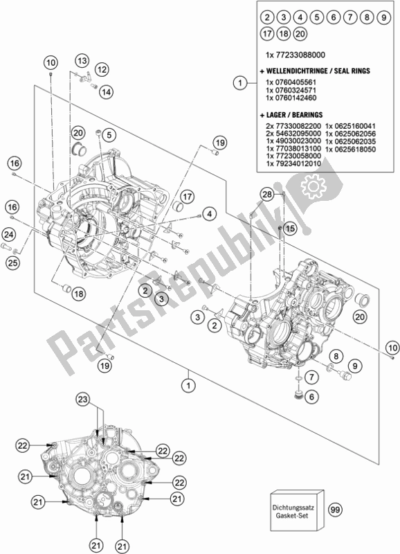All parts for the Engine Case of the KTM 350 Exc-f SIX Days EU 2020