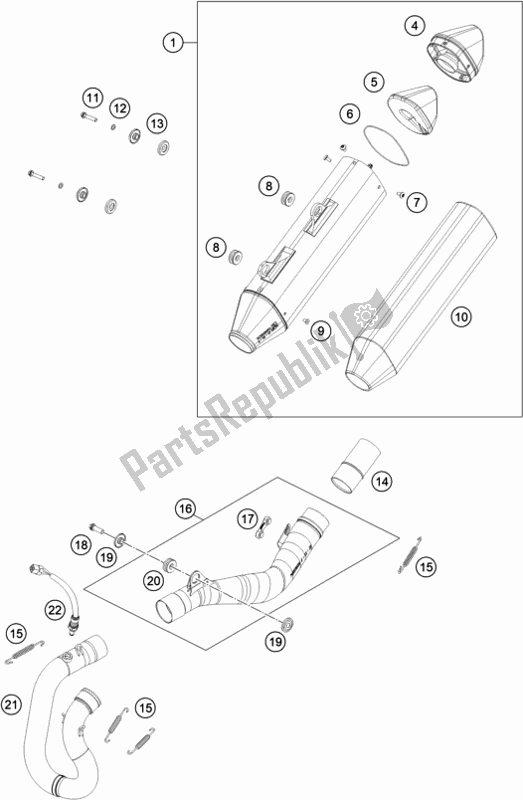 All parts for the Exhaust System of the KTM 350 Exc-f SIX Days EU 2020