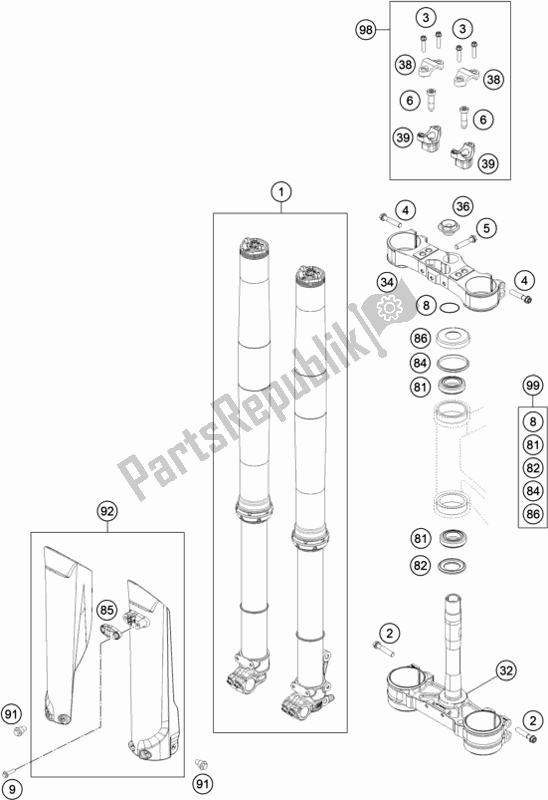 All parts for the Front Fork, Triple Clamp of the KTM 350 Exc-f SIX Days EU 2020