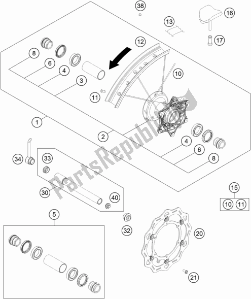 All parts for the Front Wheel of the KTM 350 Exc-f SIX Days EU 2020