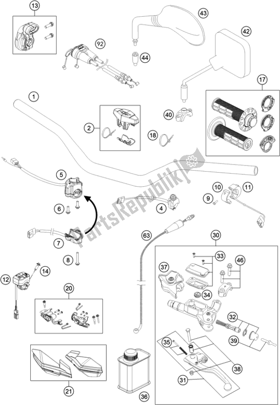 All parts for the Handlebar, Controls of the KTM 350 Exc-f SIX Days EU 2020