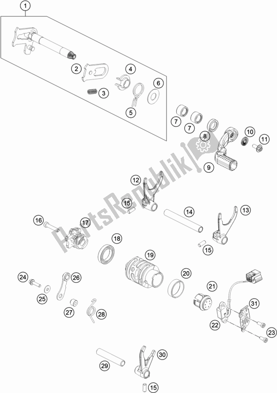 All parts for the Shifting Mechanism of the KTM 350 Exc-f SIX Days EU 2020