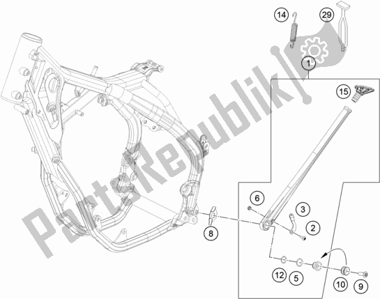 Alle onderdelen voor de Zij- / Middenstandaard van de KTM 350 Exc-f SIX Days EU 2020