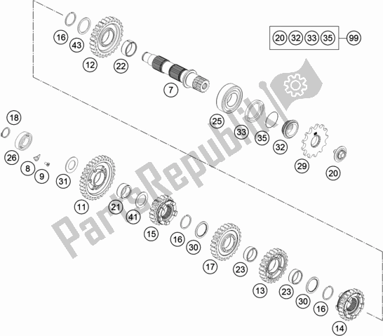 All parts for the Transmission Ii - Countershaft of the KTM 350 Exc-f SIX Days EU 2020