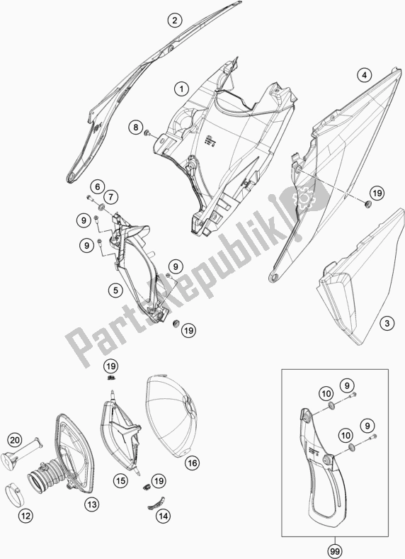 All parts for the Air Filter of the KTM 350 Exc-f SIX Days EU 2021