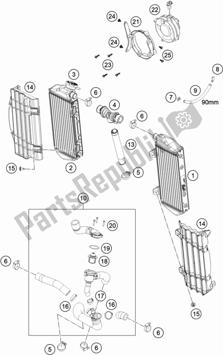 All parts for the Cooling System of the KTM 350 Exc-f SIX Days EU 2021