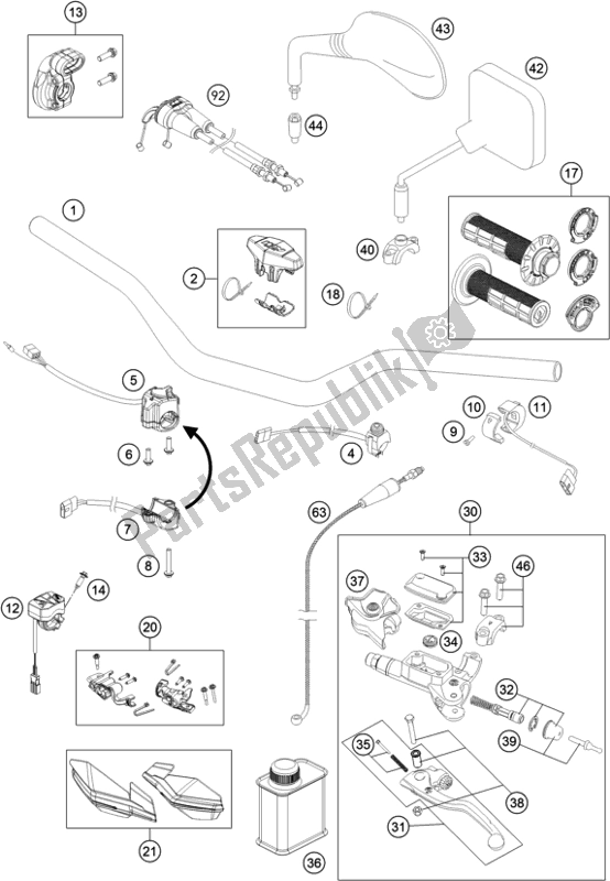 All parts for the Handlebar, Controls of the KTM 350 Exc-f SIX Days EU 2021