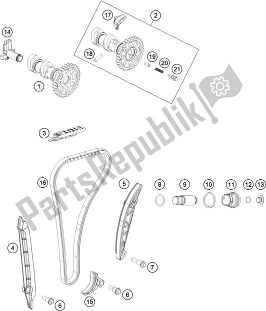 All parts for the Timing Drive of the KTM 350 Exc-f SIX Days EU 2021