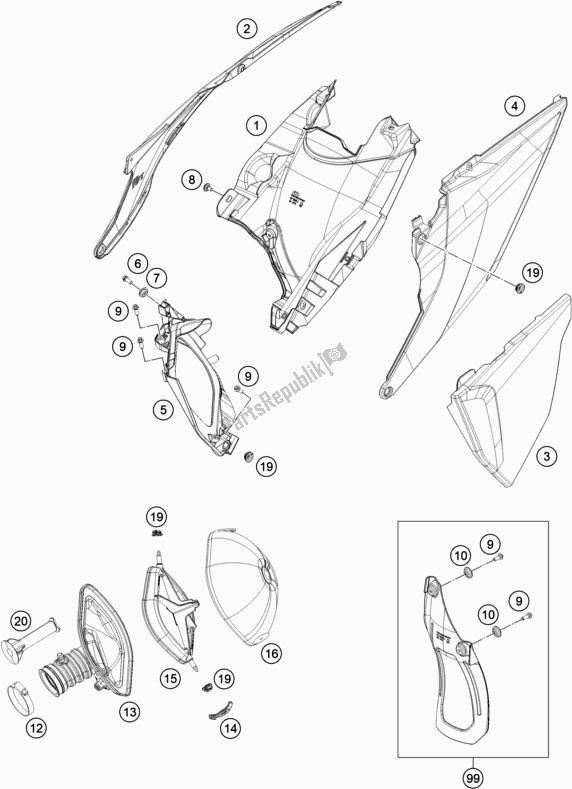 Toutes les pièces pour le Filtre à Air du KTM 350 Exc-f Wess EU 2021