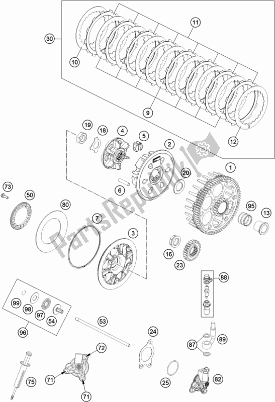 Alle onderdelen voor de Koppeling van de KTM 350 Exc-f Wess EU 2021