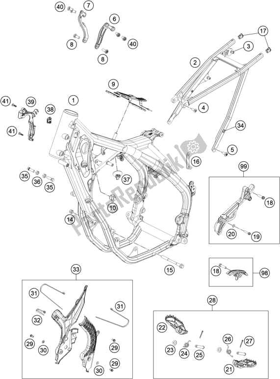 Todas las partes para Marco de KTM 350 Exc-f Wess EU 2021