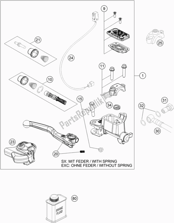 Alle onderdelen voor de Front Brake Control van de KTM 350 Exc-f Wess EU 2021