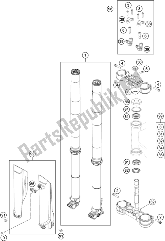 Todas las partes para Horquilla Delantera, Triple Abrazadera de KTM 350 Exc-f Wess EU 2021