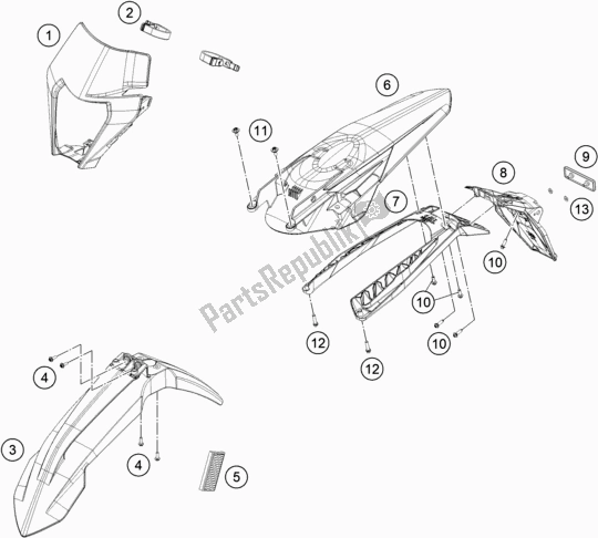 Todas as partes de Máscara, Pára-lamas do KTM 350 Exc-f Wess EU 2021